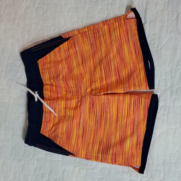 Land's End Boy's Orange Stripe Hydroliner Sport Swim Trunks, Size 8 - Picture 1 of 5